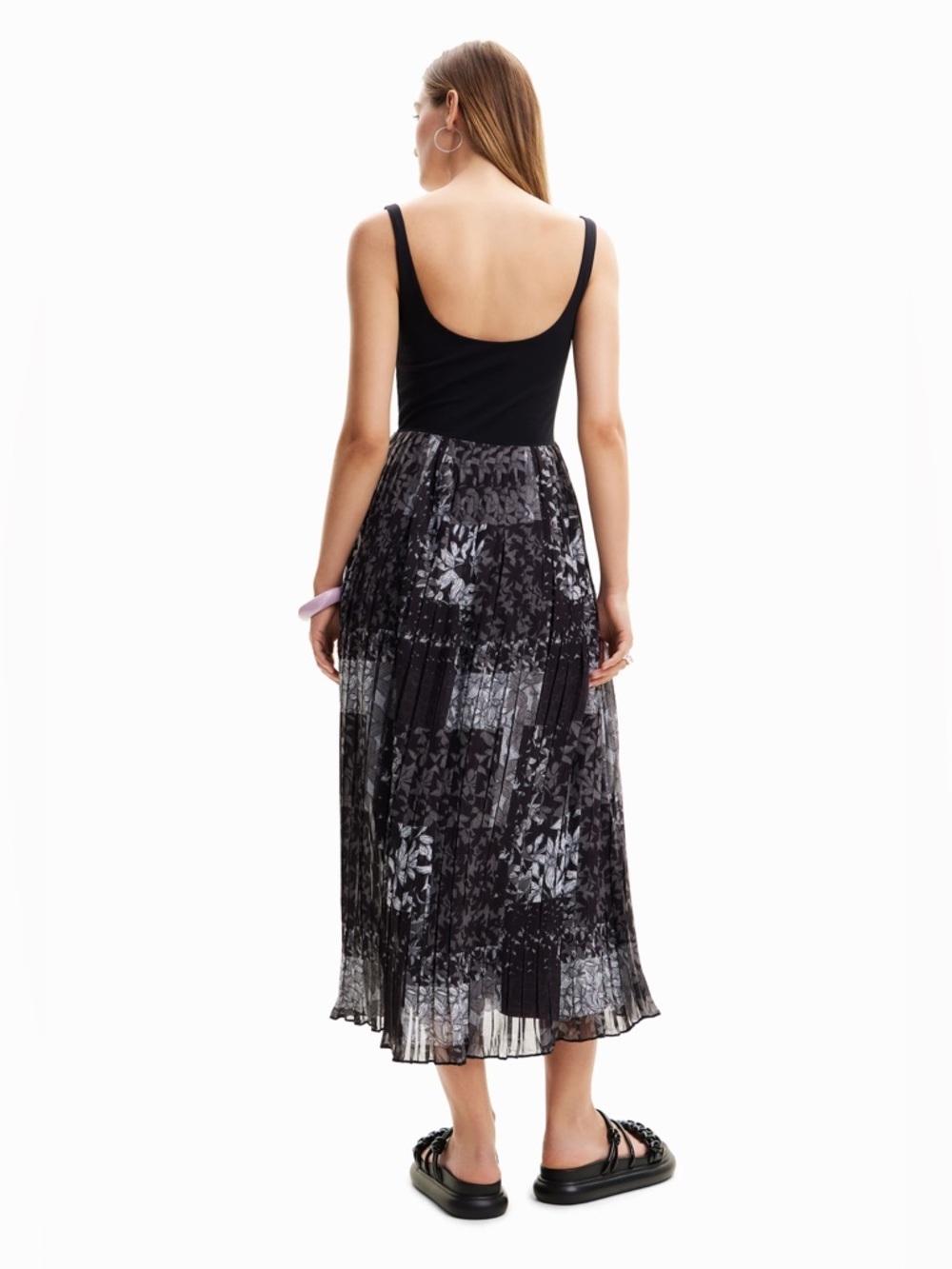 Desigual Cassidi Pleated Combination Midi Dress Sleeveless Jersey Knit Top - Picture 4 of 14